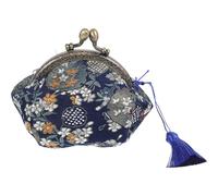 VILLCASE Navy Retro Coin Purse Brocade Small Canvas Bucket Wallet for Women Lightweight Portable Change Bag Holds Receipts and Folded Bills for Work