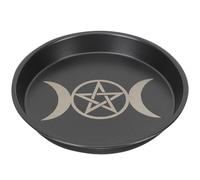 VILLCASE Pentagram Decorative Tray Black Carbon Steel round Storage Tray Well-polished Surface and Sturdy Design for Religious Offerings and Special Occasions