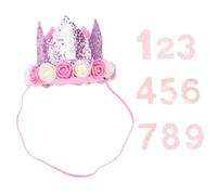 VILLCASE Pink Artificial Leather Pet Crown Hat with Adjustable Clip and Chain Strap, for Dog and Cat Birthday Parties and Other Events, Suitable for Yorkie and Pomeranian Pets