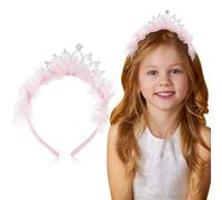 VILLCASE Pink Crown Tiara Headband for Girls with Mesh Material, Comfortable and Lasting Wear, Unique Design for Birthday Parties and Weddings