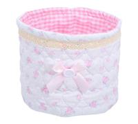 VILLCASE Pink Quilted Cotton Desk Storage Basket with Elegant Lace Design and Butterfly Bow, Compact and Space-Saving Multi-Purpose Cosmetic Organizer for Dressing Tables and Desks