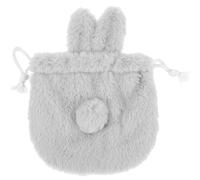 VILLCASE Plush Bunny Drawstring Makeup Bag Fuzzy Cosmetic Pouch for Travel with Soft Plush Material Light Gray Small Bunny Storage Bag for Women