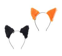 VILLCASE Plush Fox and Cat Ears Headband Set 2pcs Orange Flesh Inner Black White Inner Soft Hair Hoop Cosplay Party Hair Accessory for Women