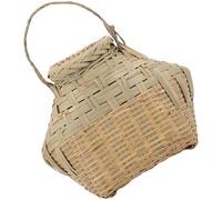 VILLCASE Portable Bamboo Fish Basket with Lid Multi-Purpose Woven Shrimp Container Suitable for River and Lake Fishing