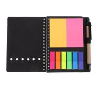 VILLCASE Portable Small Spiral Notebook with Pen and Repositionable Adhesive Notes, Black Paper Journal for Streamlined Note-taking, Includes Page Marker Tabs, for Office and Daily Planning