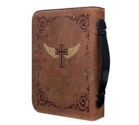 VILLCASE Pu Leather Bible Cover Case for Women with Cross and Wings Pattern, Portable Zippered Bible Carrying Bag with Pen Slots, Multi-functional Book Tote for Academic Use and Religious