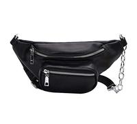 VILLCASE Pu Leather Waist Pack Crossbody Bag Double Pocket Design Comfortable Feel Individuality Fashion Chain Strap for Outdoor Use