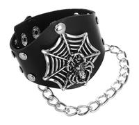 VILLCASE Punk Style Adjustable PU Leather Skull Spider Web Bracelet, Halloween Spider Punk Cuff Wristband for Men Women Rock Gothic Jewelry