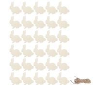 VILLCASE Rabbit Shape Wooden Pendants 30 Pieces Hanging Wooden Bunny Decorations with Rope for Easter DIY and Craft Use