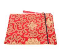 VILLCASE Red Floral Brocade Scripture Storage Bag 20x25cm, Buddhist Book Wrapping Pouch with Pen Holder for Bible Study and Spiritual Book Protection