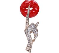 VILLCASE Red Lip Brooch Pin, Delicate Colour, Alloy Material Lapel Pin with Rhinestone Decoration for Women Clothes, Suitable for Everyday Wearing on Bags and Headscarves