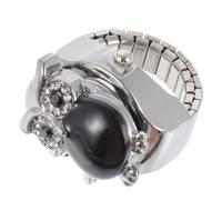 VILLCASE Retro Owl Pattern Finger Watch, Black Decorative Small Ring Watch, Casual Vintage Style Finger Ring Timepiece for Daily Wear