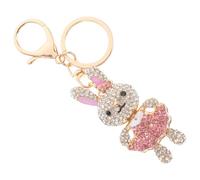 VILLCASE Rhinestone Small Bunny Keychain Pendant Metal Craft Rabbit Key Ring Charm for Women Cute Cartoon Car Hanging Decor Pink