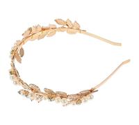 VILLCASE Rose Gold Bridal Headband Metal Leaves Crown Pearls Headband Wedding Hair Accessories Leaf Crown Baroque Design for Women
