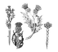 VILLCASE Scottish Thistle Brooches Multipurpose and Resist Fading Vintage 4pcs for Women Silver Alloy Floral Lapel Pins for Holiday Parties and Formal Attire