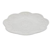 VILLCASE Serving Plate Easy to Clean and Reusable Decorative White Ceramic with Embossed Edge Dinnerware Multi-Function Vintage Style Porcelain Dinner Plate for Restaurant or Bar Use