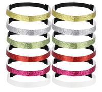 VILLCASE Shiny Glitter Elastic Headbands Random Color 12pcs for Women, Comfortable Hair Accessories That Hold Hair of Eyes, Assorted Candy Colours for Birthday Parties and Carnivals