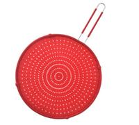VILLCASE Silicone Frying Pan Splatter Screen with Foldable Handle and Extra Long Stainless Steel Rim, Oil Splash Guard for Frying, Red Kitchen Oil Proofing Lid and Strainer