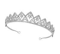 VILLCASE Silver Alloy Wedding Crown Headdress with Rhinestone Stars, Comfortable Handmade Bridal Tiara Hairband for Banquet and Party, Elegant Star Crown Headpiece for Women