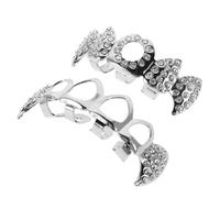 VILLCASE Silver Hollow out Metal Teeth Grill Caps for Men, Vampire Fang Style with Rhinestone Decoration, Compatible with Tooth Shapes, for Halloween and Cosplay Events