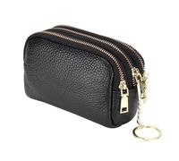 VILLCASE Small Cowhide Coin Purse with Zipper and Keychain Ring, Comfortable Hand Feeling, Reasonable Layered Design, Large Capacity Change Holder for Women’s Everyday Use