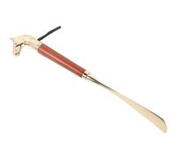 VILLCASE Solid Wood Long Handled Shoe Horn with Metal Brass Horse Head 32Cm Shoe Lifter for Men and Women Portable Footwear Accessory