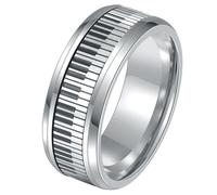 VILLCASE Stainless Steel Rotatable Piano Keyboard Ring Black White Metal Finger Ring Decoration Music Festival Size 9 US