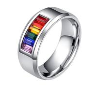 VILLCASE Titanium Steel Rainbow Pride Ring 10# Love Eternal Fashion Finger Jewelry Couples Embellishment Ring Suitable for Daily Wear