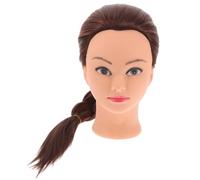 VILLCASE Training Mannequin Head for Hairdressing Practice with Heat Styling Capability and Realistic Brown High Temperature Fiber and Silicone Hair, for Professional Stylists