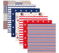 VILLCASE Us Flag DIY Cotton Fabric Set 7Pcs Patriotic Star Stripes Quilting Squares for Sewing Crafts Home Decor 4Th of July Patchwork Material
