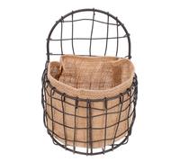 VILLCASE Vintage Iron Wire Half-round Wall Basket with Linen Liner Semi Hanging Planter for Indoor Outdoor Garden Wall Decor Multifunctional Storage and Small Plant Holder for Home Balcony