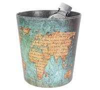 VILLCASE Vintage Map Leather Trash Basket Uncovered Compact Household Garbage Container Practical Office Waste Paper Bin British Style