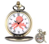 VILLCASE Vintage Mechanical Octopus Pocket Watch in Golden Alloy with Sturdy Chain, Decorative Retro Style Suitable for Steampunk Costume and Birthday