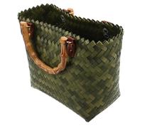 VILLCASE Vintage Woven Tote Bag for Women with Bamboo Pvc Material, Large Capacity and Multi-purpose Design, for Vacation and Travel, Stylish Green Handwoven Ladies Beach Tote 32x28x10cm