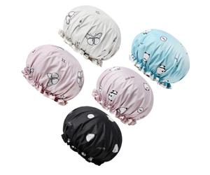 VILLCASE Waterproof Shower Caps for Hair for Women 5pcs with Elastic Band, Foldable Fabric Bath Hats Cute Colour Changing Design Random Color for Cooking and Making