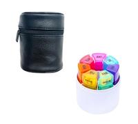 VILLCASE Weekly 28-Compartment Medicine Organizer Pill Box with Colorful Round Cases, Portable PU Bag for Daily Pill Storage and Travel Medication Management