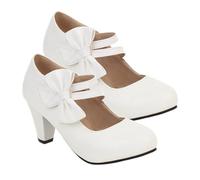 VILLCASE Women Chunky High-Heeled Mary Shoes Bowknot, White Size 38, Female Fashionable High Heels for Madam, Non-Slip Pumps for Party and Daily Wear