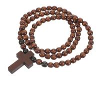 VILLCASE Wood Beaded Rosary Necklace with Brown Cross Pendant for Men, Short Vintage Style Religious Jewelry Suitable for Hip Hop Fashion and Daily Wear