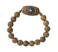 VILLCASE Wooden Bead Bracelet for Women Green Sandalwood Single Circle Rosary Stretchy Charm Bracelet DIY Six-Word Lucky Token Jewelry for Summer