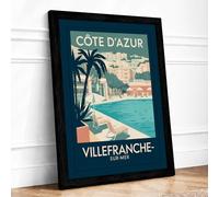 Villefranche Riviera Vintage Framed Wall Art Print A2 (59.4×42cm) Black, Wall Decor for Living Room, Bedroom, Office & Home, Ready to Hang, Art Gift