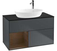 Villeroy and Boch Countertop Basin Unit Finion Midnight Blue/Walnut Veneer/Glass Black F892GNHG