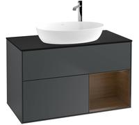 Villeroy and Boch Countertop Basin Unit Finion Midnight Blue/Walnut Veneer/Glass Black F902GNHG