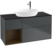 Villeroy and Boch Countertop Basin Unit Finion Midnight Blue/Walnut Veneer/Glass Black F942GNHG