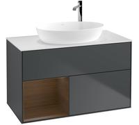 Villeroy and Boch Countertop Basin Unit Finion Midnight Blue/Walnut Veneer/Glass White F891GNHG