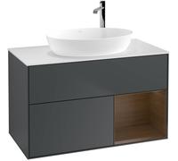 Villeroy and Boch Countertop Basin Unit Finion Midnight Blue/Walnut Veneer/Glass White F901GNHG