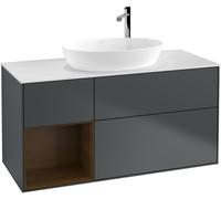 Villeroy and Boch Countertop Basin Unit Finion Midnight Blue/Walnut Veneer/Glass White F941GNHG