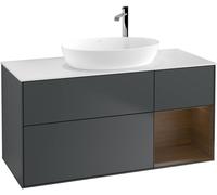 Villeroy and Boch Countertop Basin Unit Finion Midnight Blue/Walnut Veneer/Glass White F951GNHG