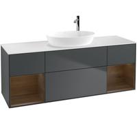 Villeroy and Boch Countertop Basin Unit Finion Midnight Blue/Walnut Veneer/Glass White F981GNHG