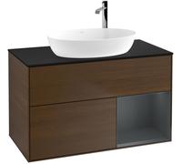 Villeroy and Boch Countertop Basin Unit Finion Walnut Veneer/Midnight Blue/Glass Black F902HGGN