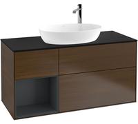Villeroy and Boch Countertop Basin Unit Finion Walnut Veneer/Midnight Blue/Glass Black F942HGGN